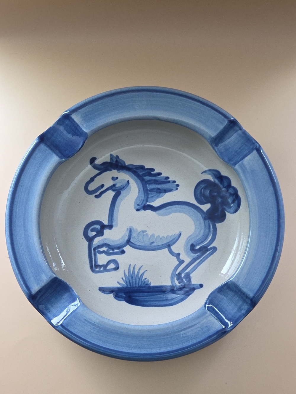 M.A. Hadley Blue Hand-Painted Ceramic Horse Decorative Ashtray Plate